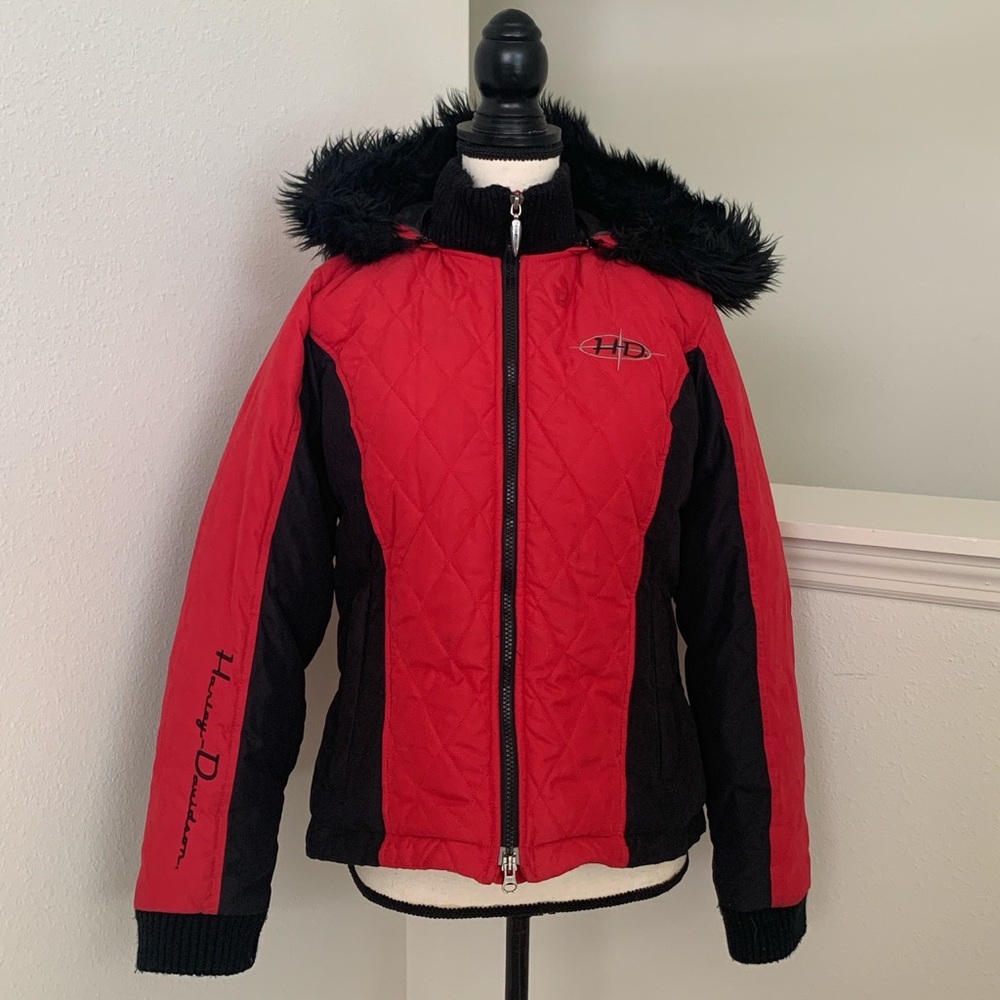 Harley Davidson red and black puffer jacket